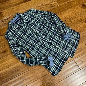 Women’s Navy, Green. Yellow and White Flannel Shirt